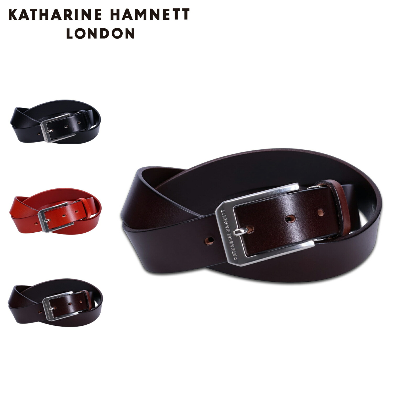【最大1000円OFFクーポン発行中 4/12 23:59まで！】 キャサリンハムネット ロンドン KATHARINE HAMNETT LONDON ベルト レザーベルト メンズ 本革 ビジネス LEATHER BELT ブラック ブラウン ダークブラウン 黒 0060123