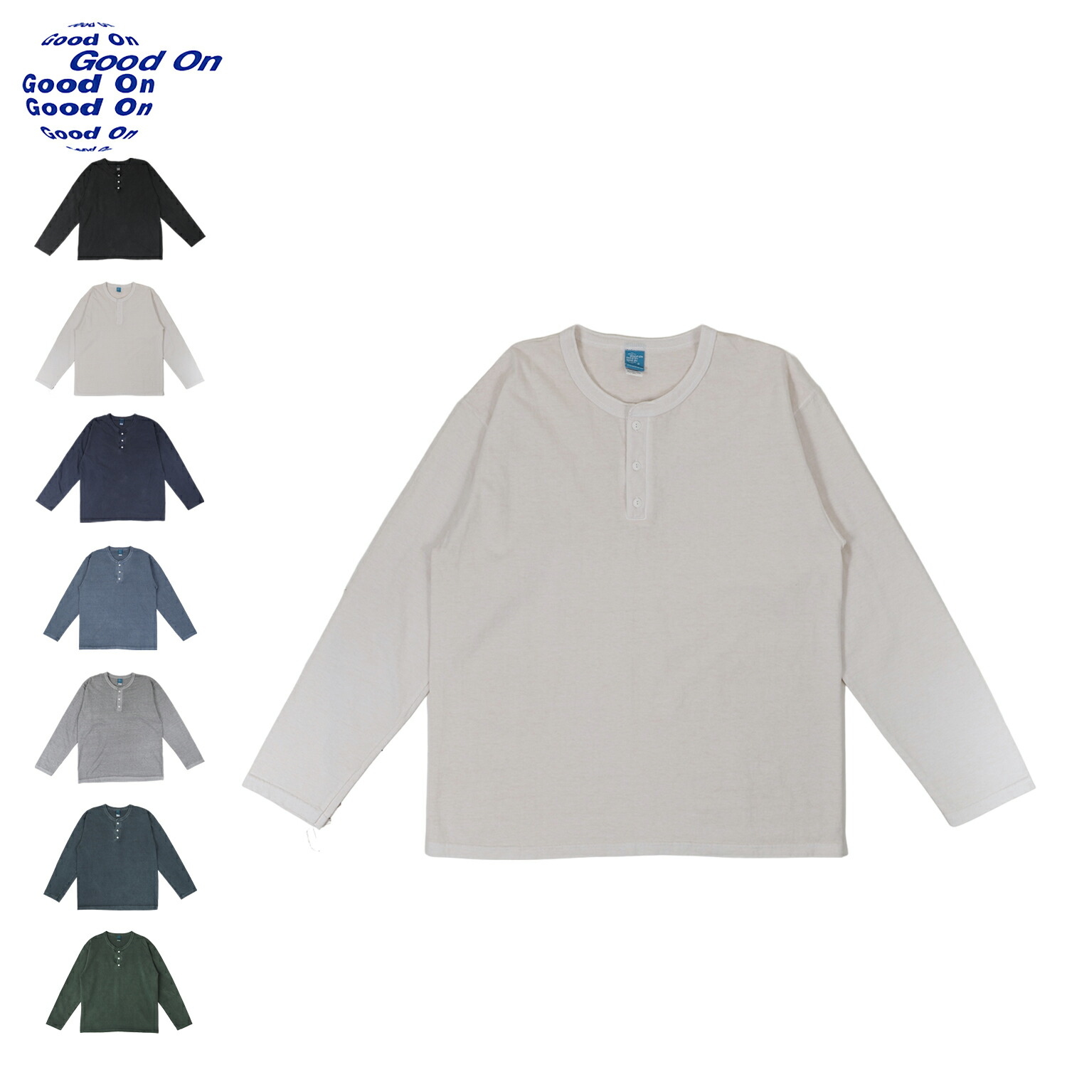 Good On グッドオン Tシャツ 長袖 ロンT ヘンリー ネック カットソー メンズ L/S HENLEY TEE ブラック オフ ホワイト グレー ネイビー 黒 GOLT1601P