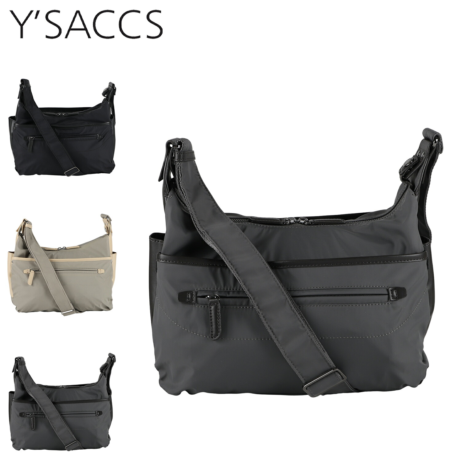 【最大1000円OFFクーポン発行中 7/27 10:59まで!】 イザック Y’SACCS バッグ ショルダーバッグ レディース 斜めがけ ナイロンタフタ リサイクルレザー デイリーショルダー Mサイズ ブラック ライトグレー ダークグレー 黒 20-027-03|スニークオンラインショップ