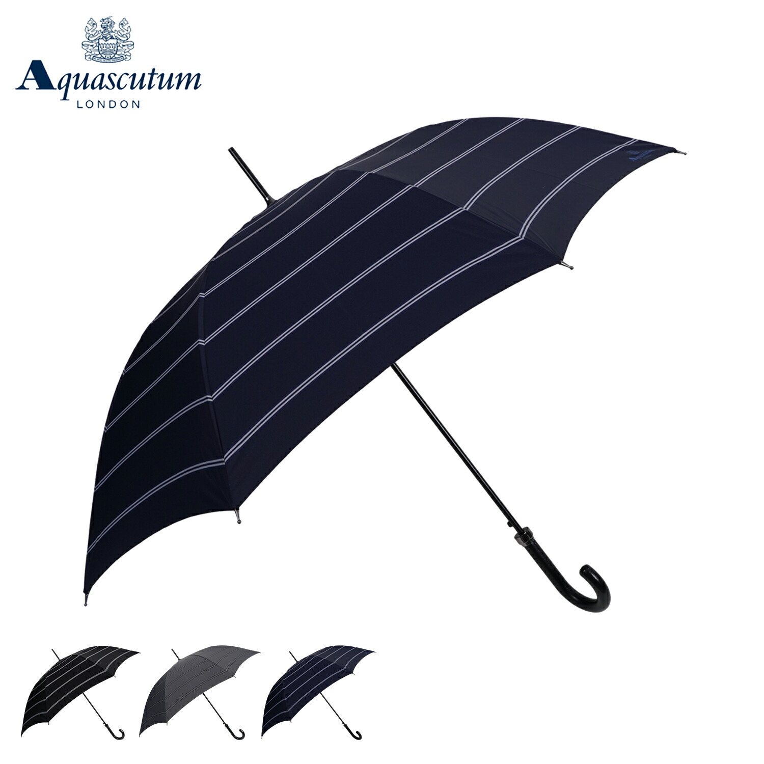 【最大1000円OFFクーポン発行中 8/3 10:59まで！】 アクアスキュータム AQUASCUTUM 長傘 雨傘 メンズ 65cm LONG UMBRELLA ブラック グレー ネイビー 黒 1AQ 14002｜スニークオンラインショップ