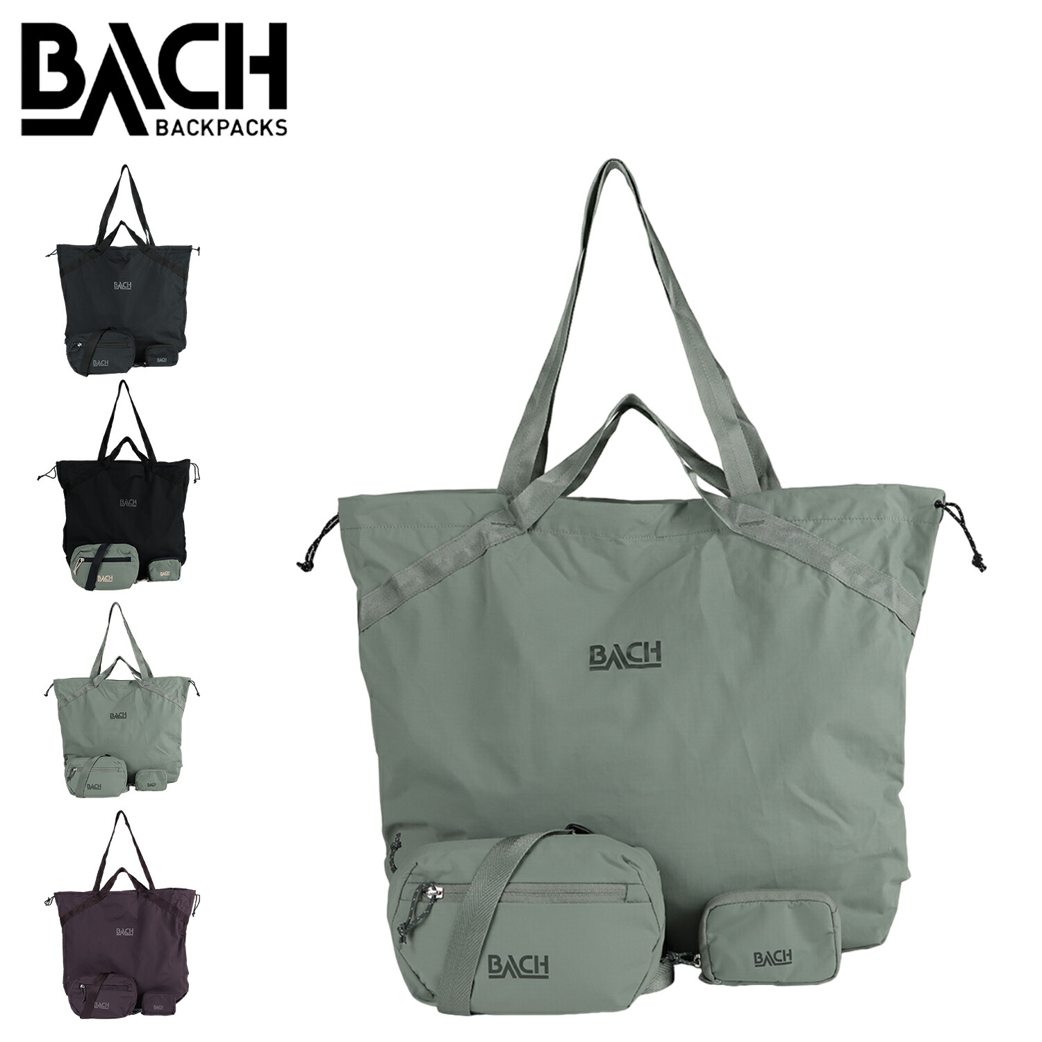 【最大1000円OFFクーポン発行中 4/12 23:59まで！】 BACH バッハ トートバッグ ウエストポーチ 財布 3点セット メンズ レディース 25L ITSY BITSY 25L TOTE BAG SET WALLET and POUCH 3pcs ブラック グリーン パープル 黒 420987SET