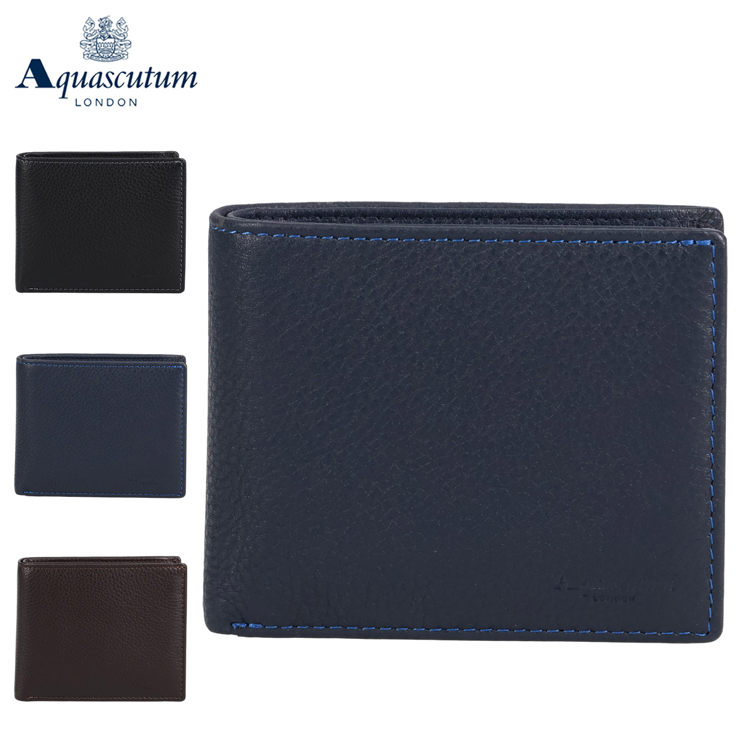 【最大1000円OFFクーポン発行中 4/12 23:59まで！】 アクアスキュータム AQUASCUTUM 財布 二つ折り メンズ 本革 片ベラ付き エプソン ブラック ネイビー ブラウン 黒 AQW-00321