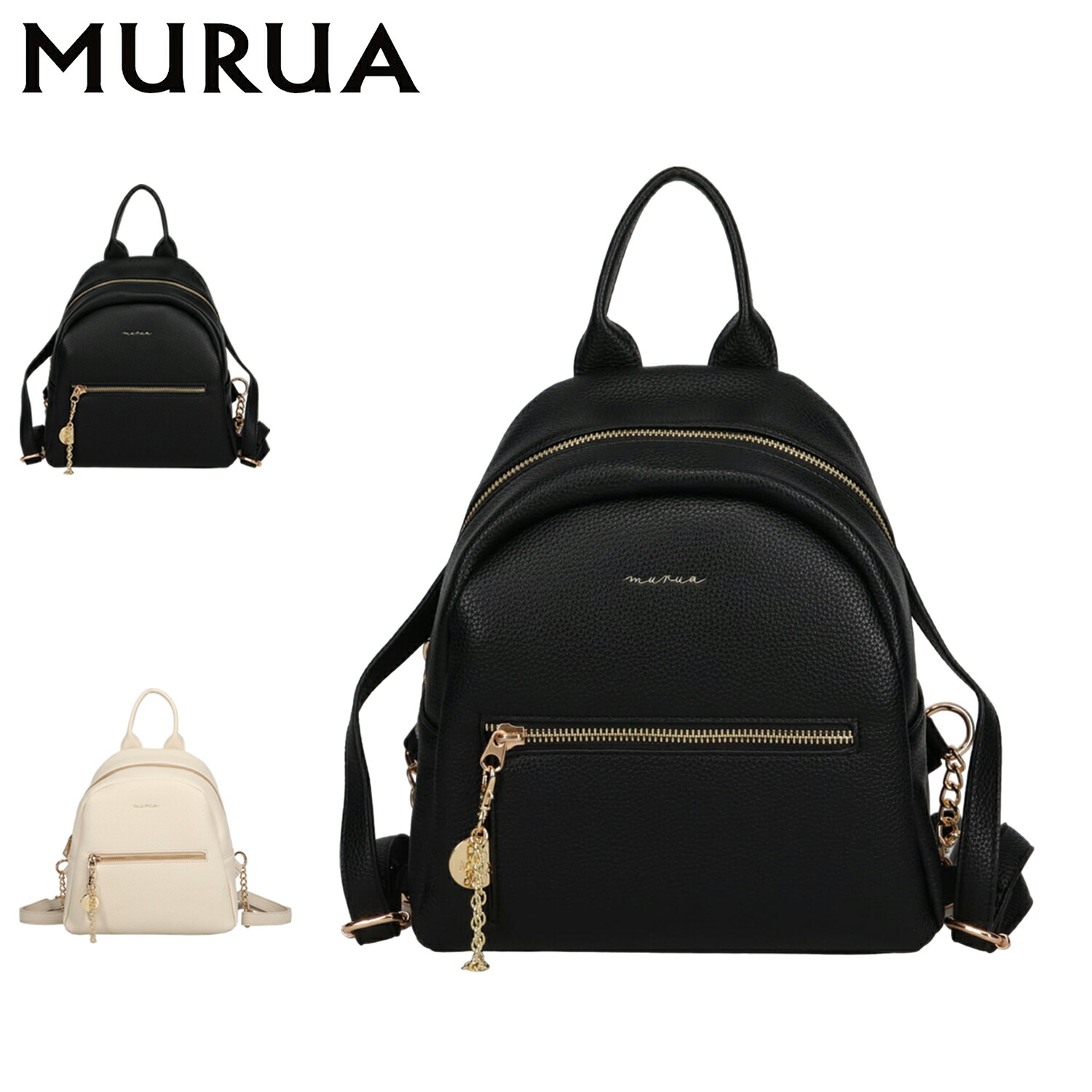 MURUA ムルーア リュック バッグ バックパック ミニ メタルチェーン レディース 軽量 METAL CHAIN SERIES ブラック ホワイト 黒 白 MR-B1257 母の日