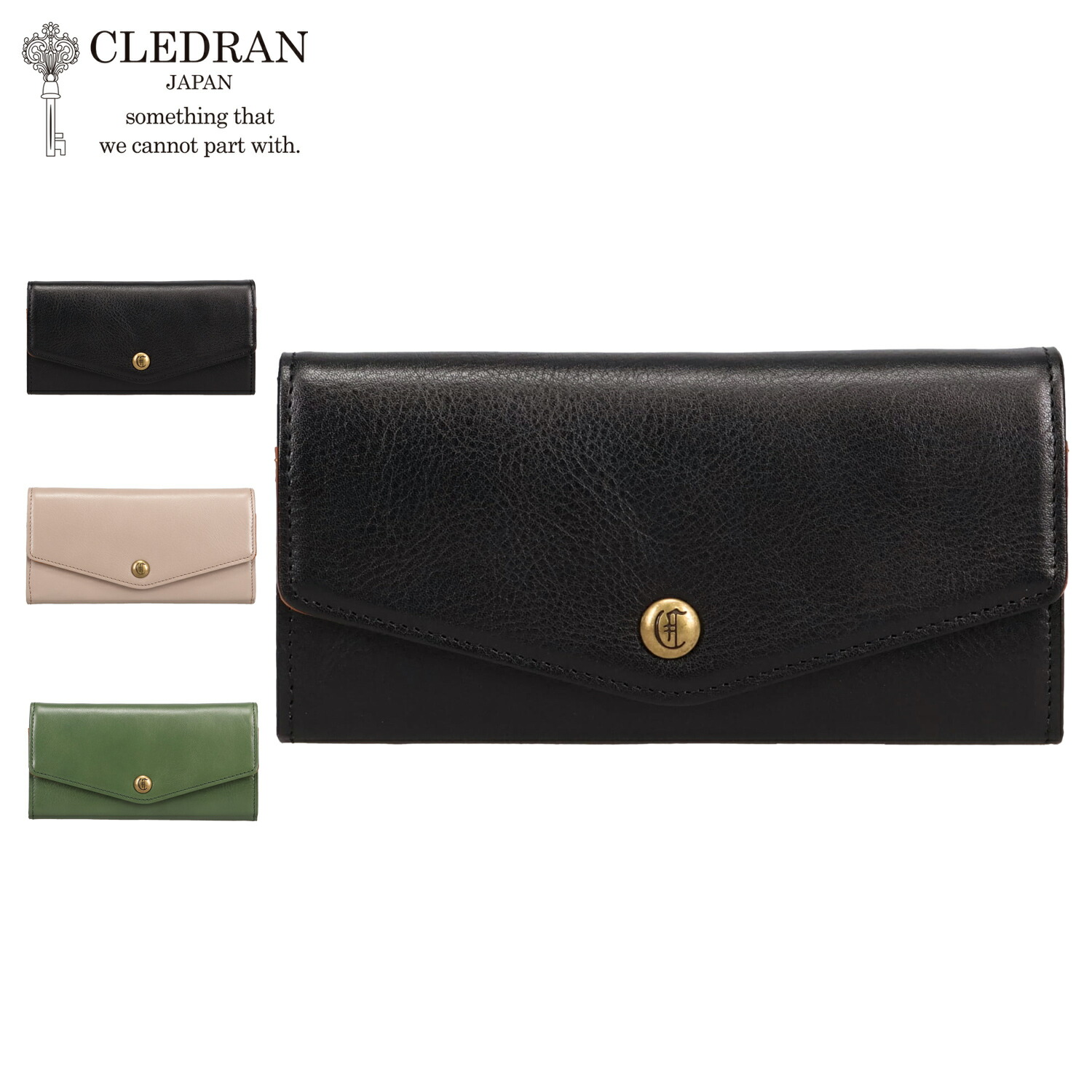 【クーポン対象外】 CLEDRAN クレドラン 財布 長財布 レディース 薄い コンパクト 本革 TRONC FLAP WALLET ブラック グレー グリーン 黒 CL3795