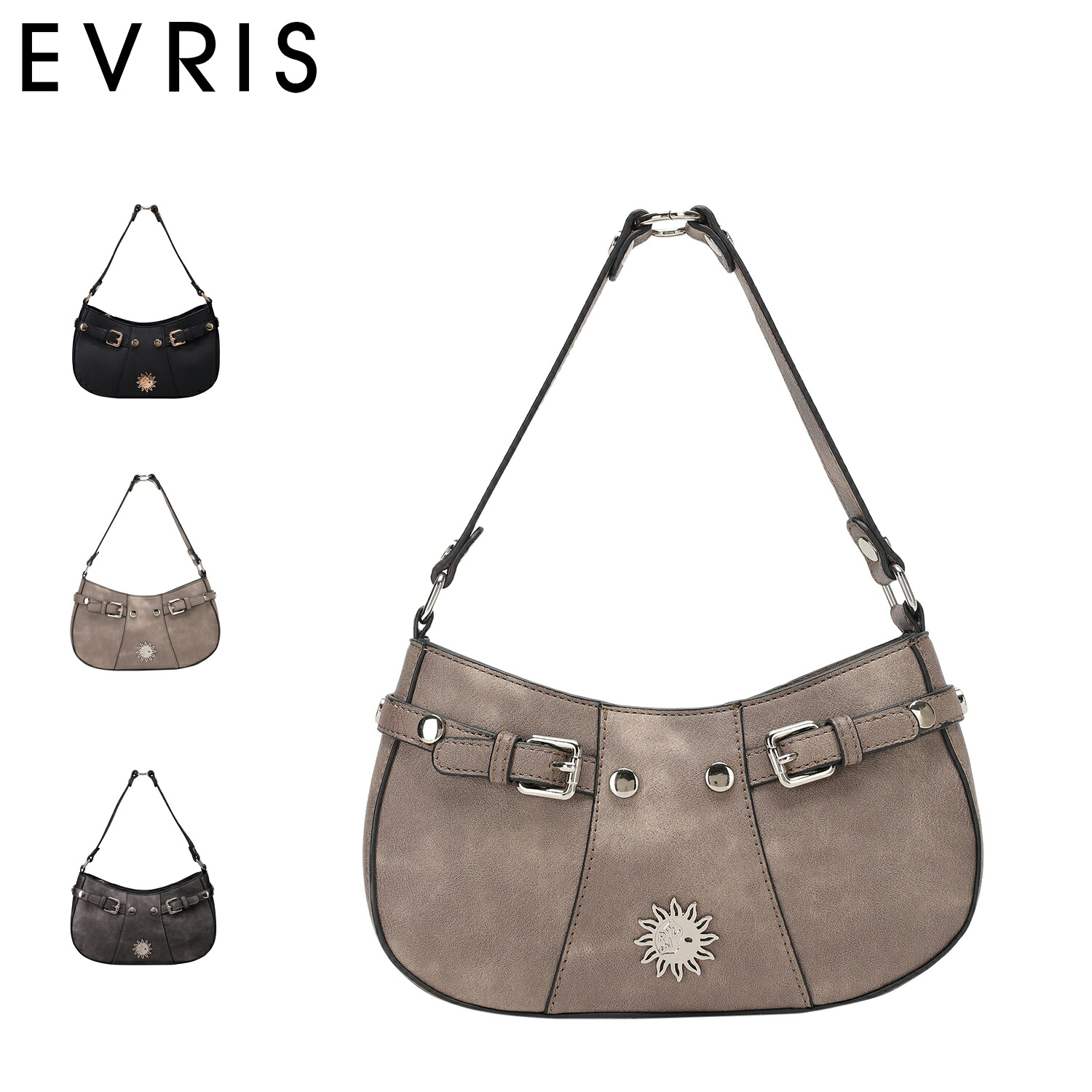 エヴリス EVRIS ショルダーバッグ ミニ レディース 斜めがけ 大人 軽量 SUNNY アンティークPU ブラック グレー シルバー 黒 EVR-20010B 母の日