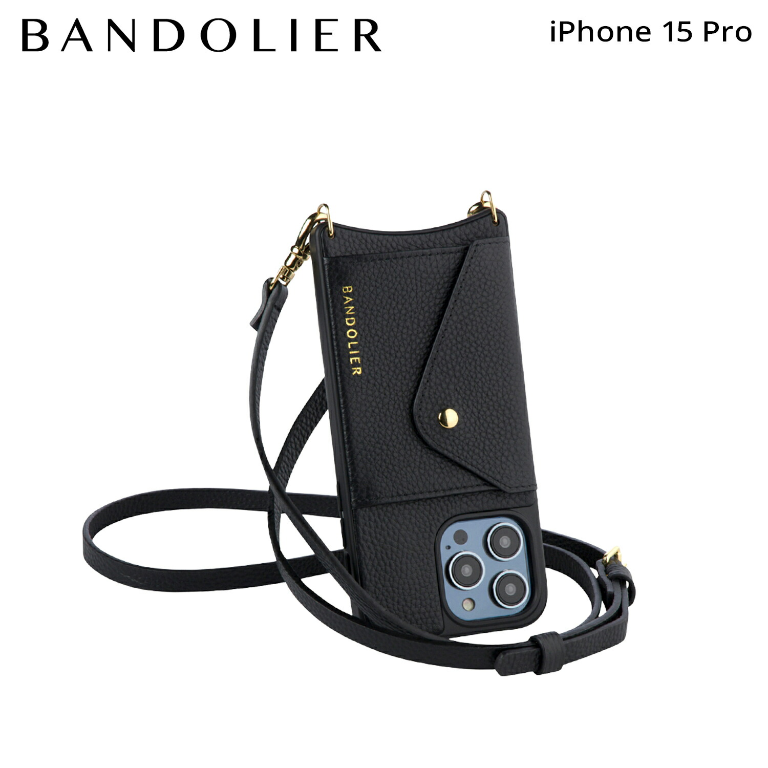 【最大1000円OFFクーポン発行中 7/27 10:59まで!】 BANDOLIER バンドリヤー スマホショルダー iphone15 Pro スマホケース アイフォン ドナ サイドスロット ゴールド メンズ レディース DONNA SIDE SLOT GOLD ブラック 黒 14DON|スニークオンラインショップ