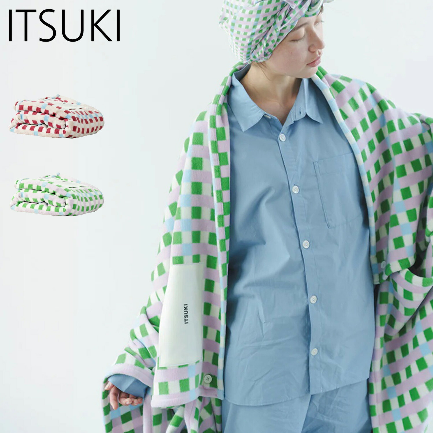 ITSUKI イツキ ブランケット 毛布 2WAY 着る毛布 洗える ウォッシャブル 軽量 暖かい コットン 100％ 大判 BLANKET ダーク レッド グリーン｜スニークオンラインショップ 13,869円