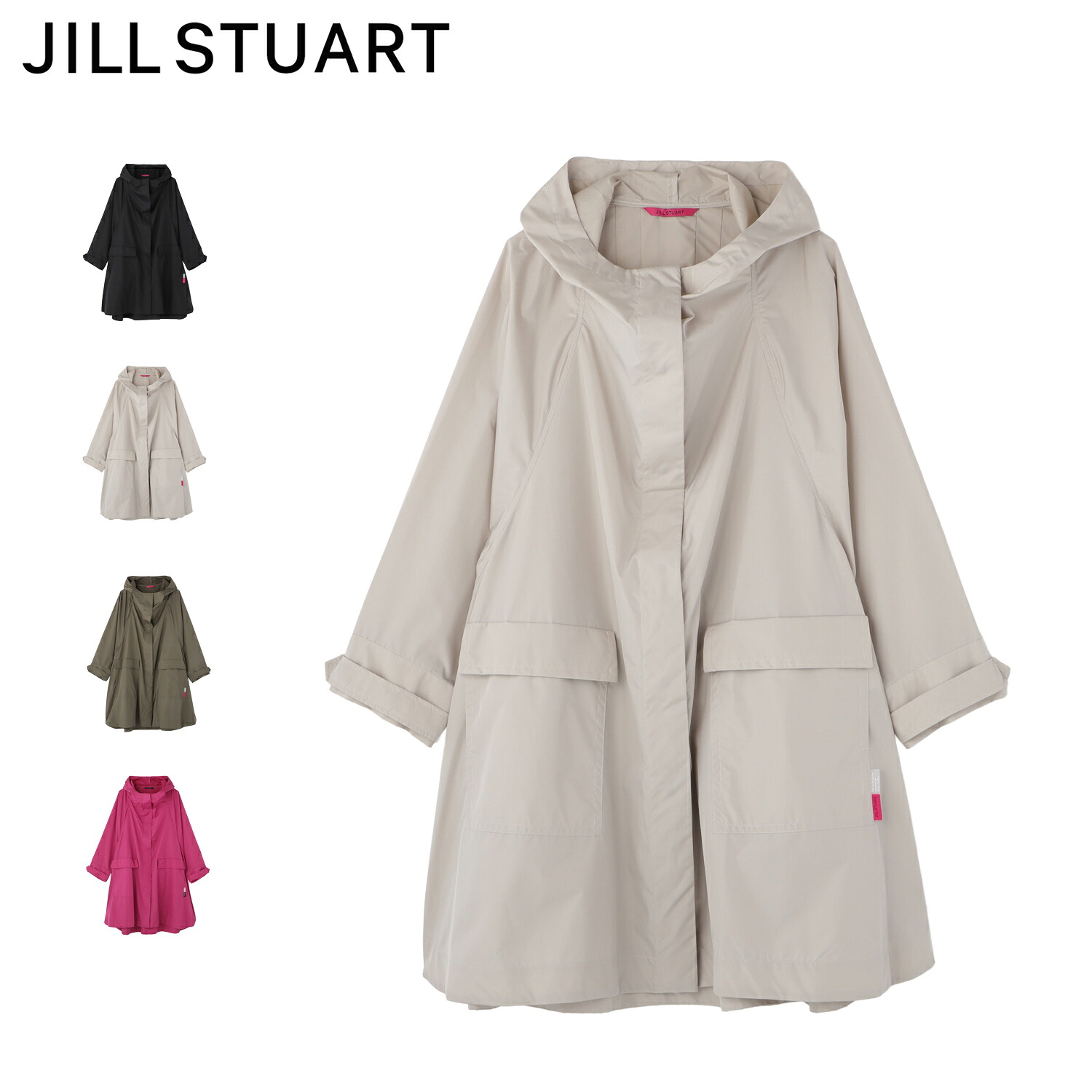 ジル スチュアート JILL STUART レインコート レインウェア レインポンチョ レディース 撥水 防水 収納袋付き ブラック ベージュ カーキ フューシャ 1JI 41001 母の日