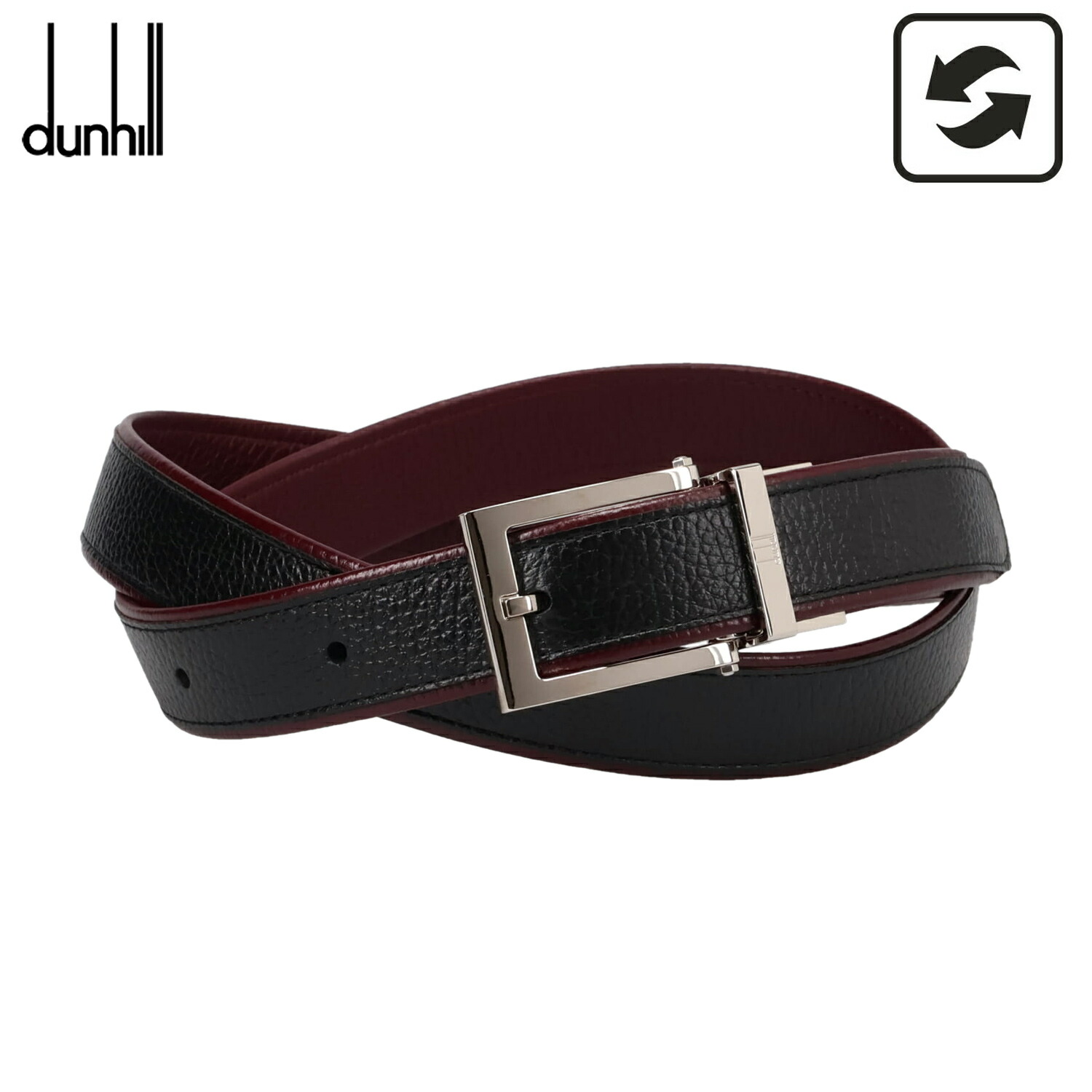 【最大1000円OFFクーポン発行中 4/17 11:59まで！】 ダンヒル DUNHILL ベルト レザーベルト メンズ 本革 バックル カジュアル リバーシブル ブラック ダークボルドー 黒 HPR260A42