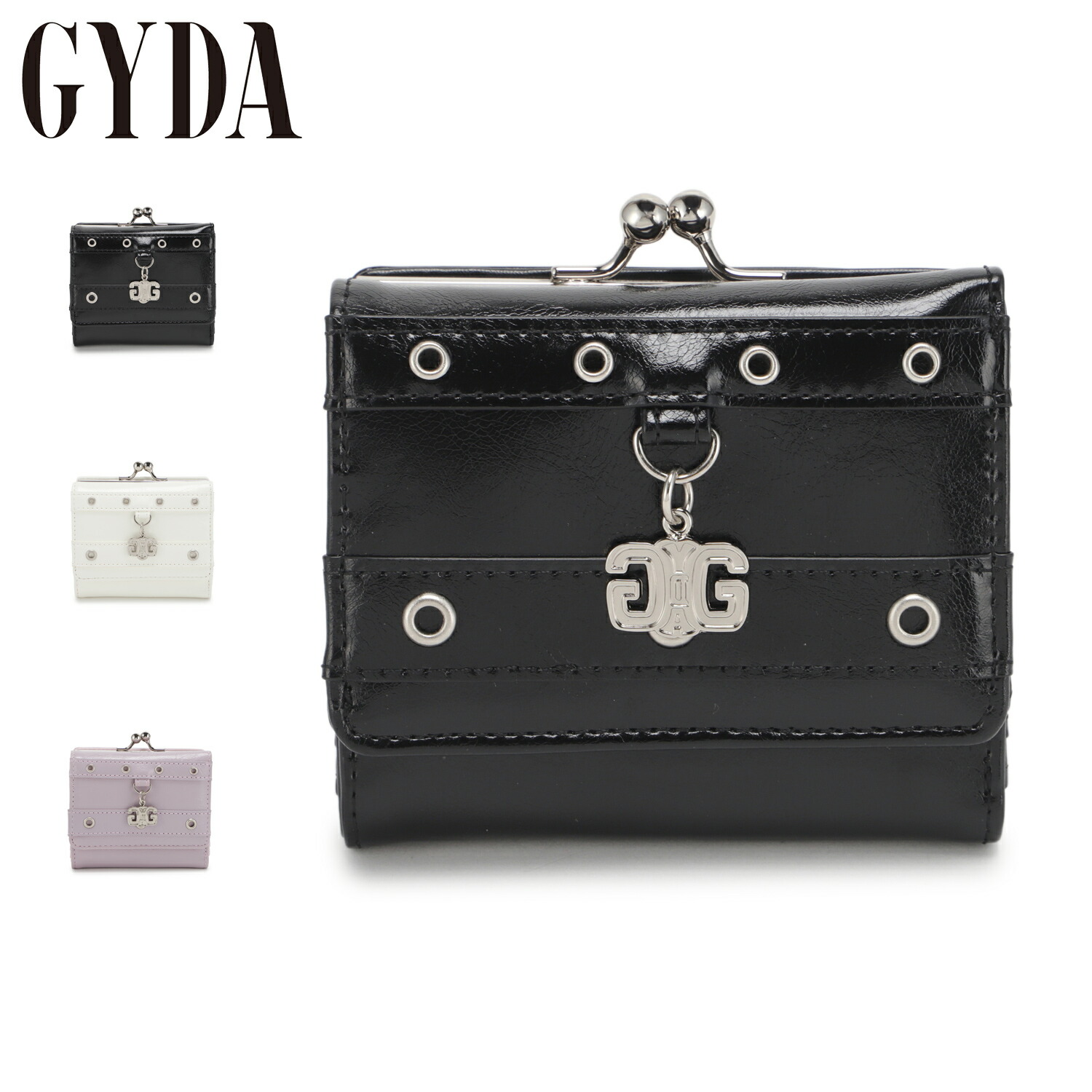 GYDA ジェイダ 財布 三つ折り財布 ダブルベルト レディース がま口 小さめ DOUBLE BELT ブラック ホワイト パープル 黒 白 GY-W432 母の日