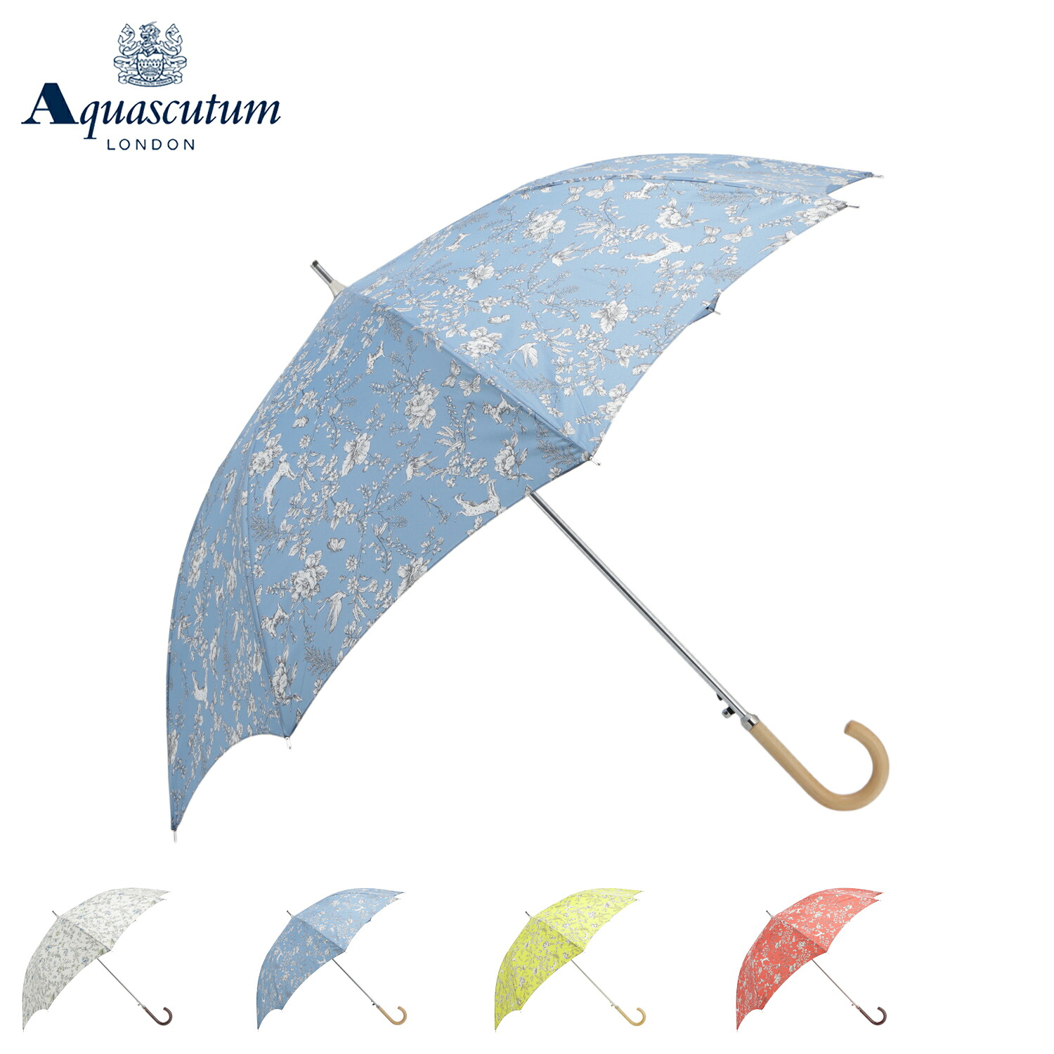 【最大1000円OFFクーポン発行中 7/27 10:59まで！】 アクアスキュータム AQUASCUTUM 長傘 雨傘 ボタニカルプリント レディース 60cm 軽量 日本製 ライトベージュ ブルー イエロー コーラル 1AQ 11096｜スニークオンラインショップ