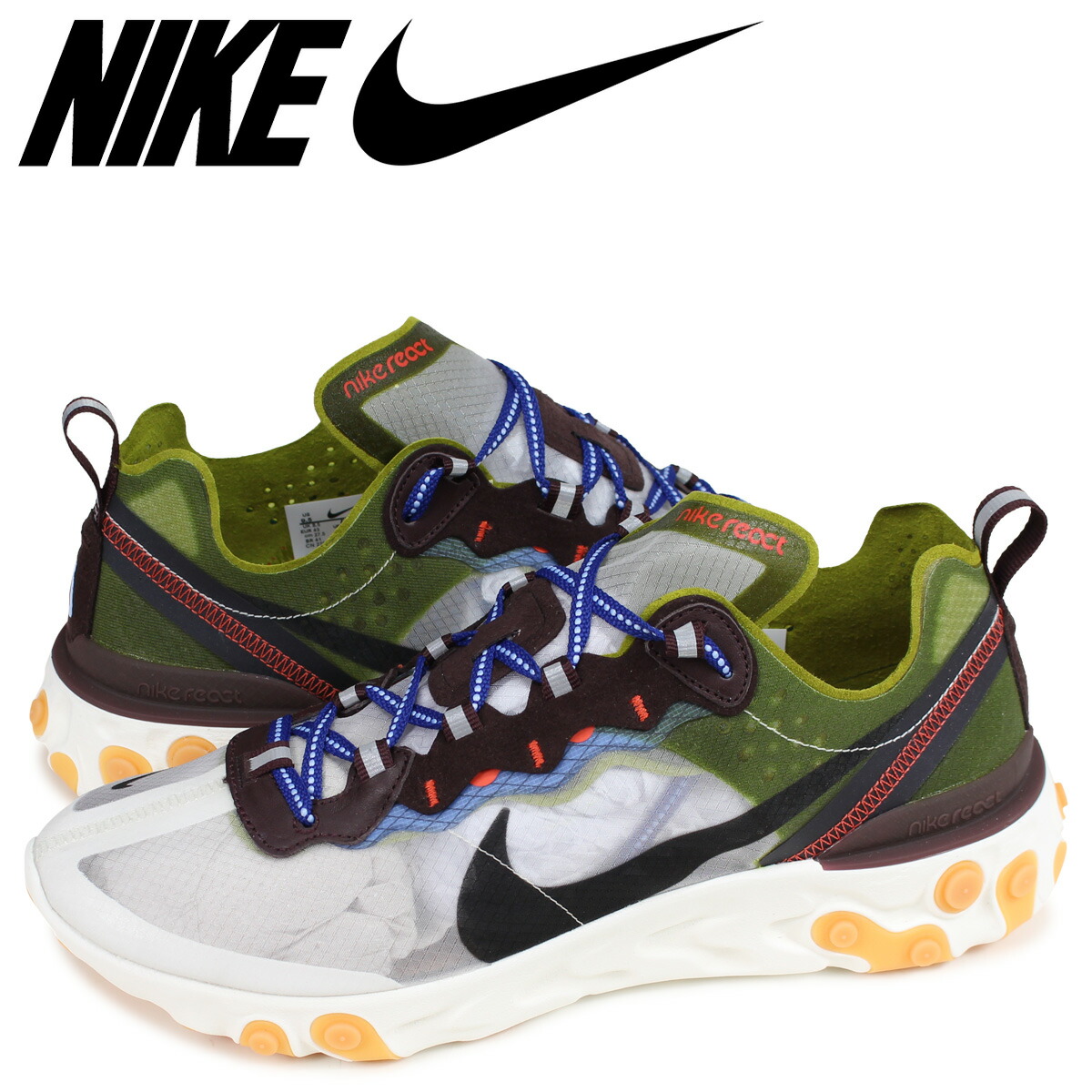 楽天市場 Nike React Element 87 ナイキ リアクト エレメント 87 スニーカー メンズ グリーン Aq1090 300 スニークオンラインショップ