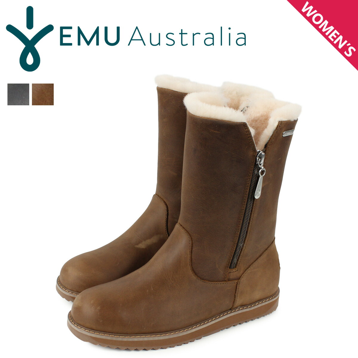 emu エミュー ムートンブーツ グラベリー レザー レディース GRAVELLY LEATHER ブラック ブラウン 黒 W12131