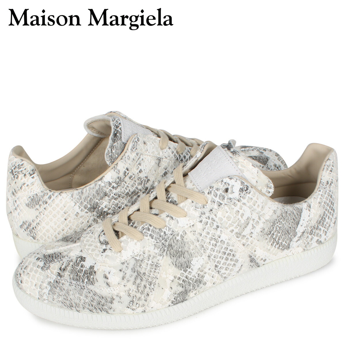 メゾンマルジェラ Maison Margiela レプリカ ロートップ スニーカー メンズ 蛇柄 スネーク Replica Low Top ホワイト 白 S57ws0236 即日発送