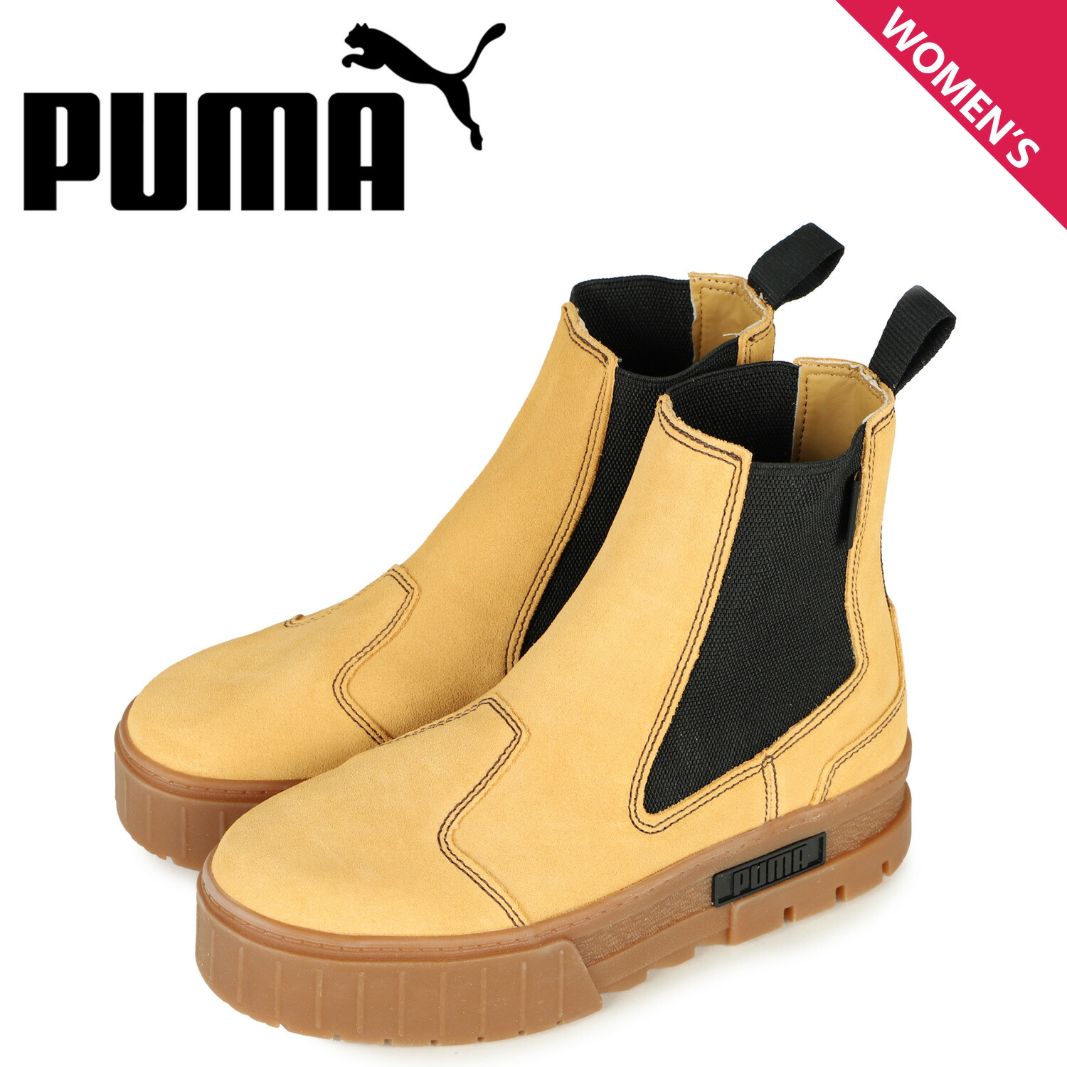 pumaサイドゴア厚底スエードブーツ ブラック24cm ✨️ほぼ新品✨️プーマ 厚底 サイドゴアブーツ 本革 黒 24cm