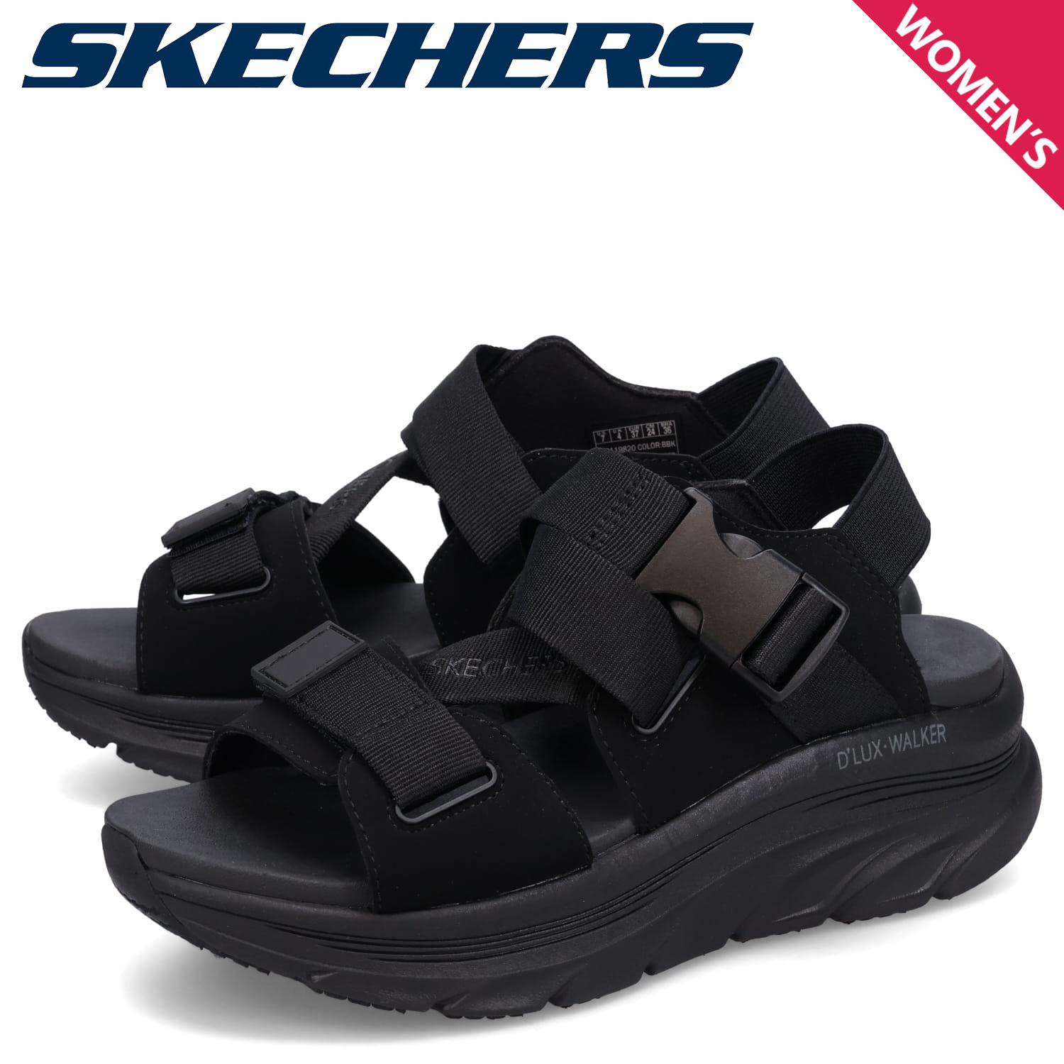 新品】 Skechers サンダル 黒 ブラック ウェッジ 厚底 夏 靴