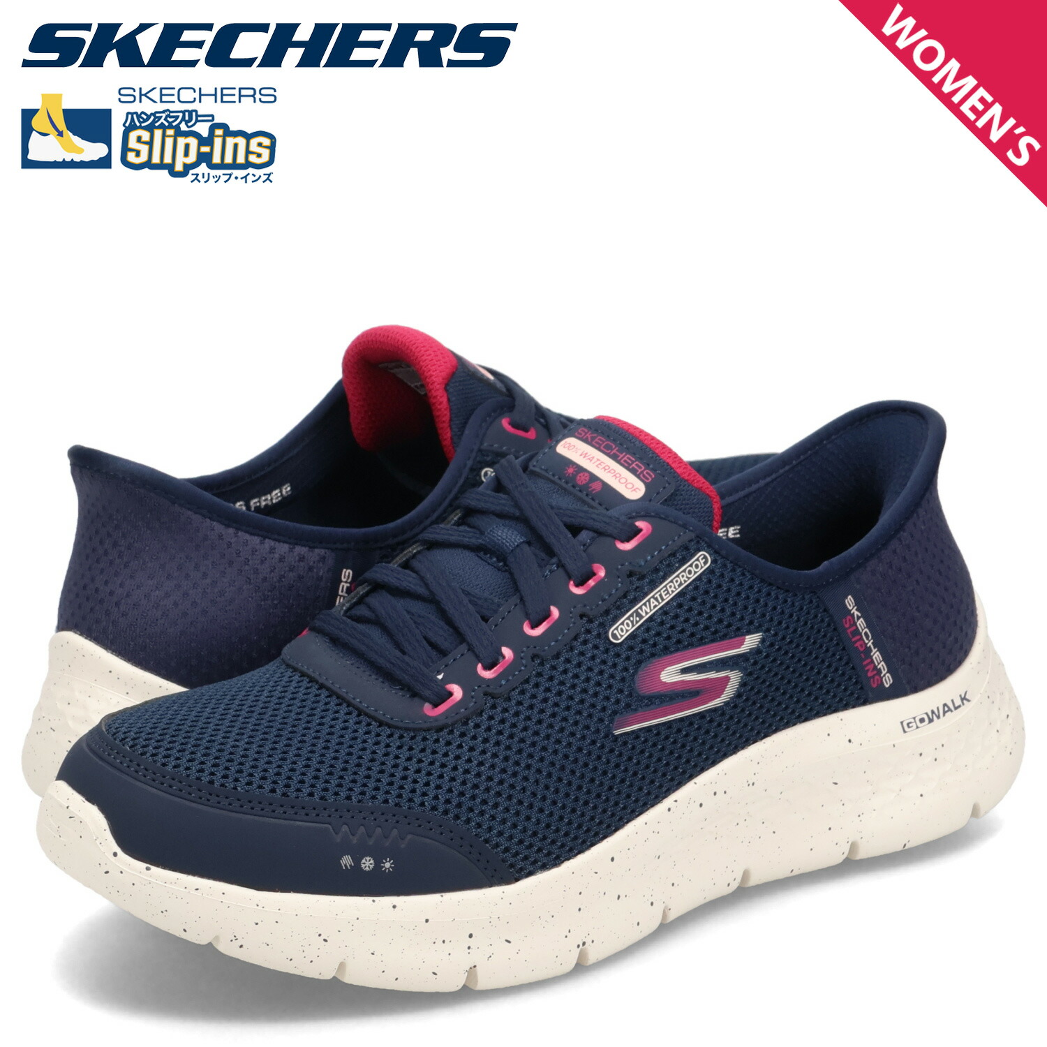 【最大1000円OFFクーポン発行中 7/27 10:59まで!】 スケッチャーズ SKECHERS スリップインズ ゴーウォーク フレックス クリア クリーク ハンズフリー スニーカー レディース 軽量 SLIP-INS GO WALK FLEX CLEAR CREEK ネイビー 124846W|スニークオンラインショップ