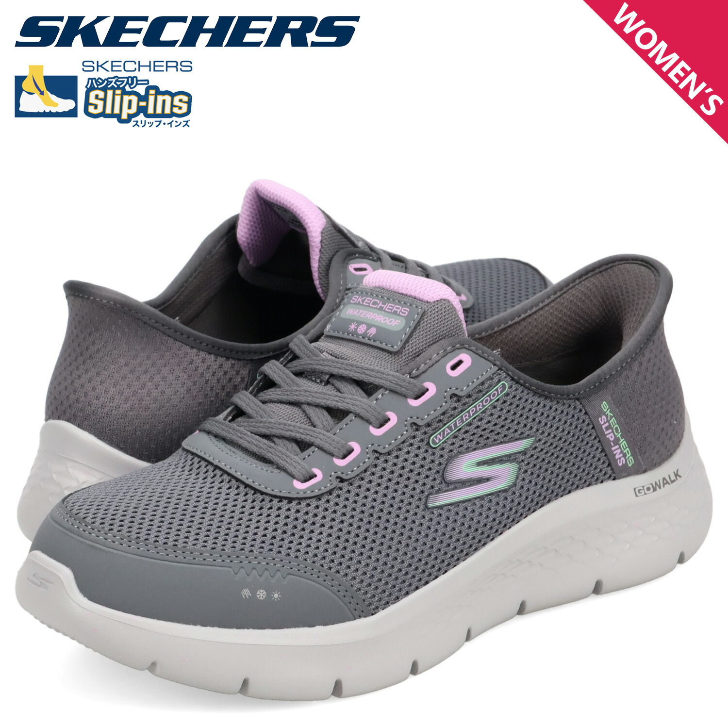 【最大1000円OFFクーポン発行中 4/12 23:59まで！】 スケッチャーズ SKECHERS スリップインズ ゴーウォーク フレックス クリア クリーク スニーカー レディース ワイド SLIP-INS GO WALK FLEX グレー 124846W