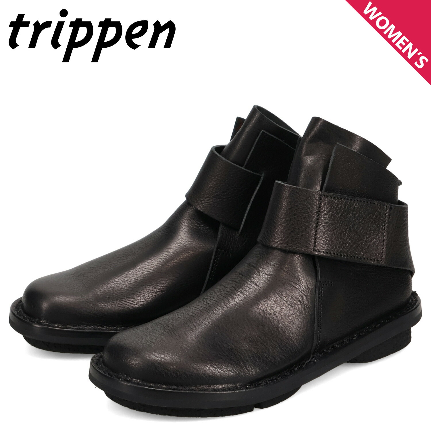 【最大1000円OFFクーポン発行中 4/12 23:59まで！】 trippen トリッペン ブーツ ショートブーツ レザー ベース レディース 本革 幅広 BASE-WAW252 ブラック 黒 601-4725