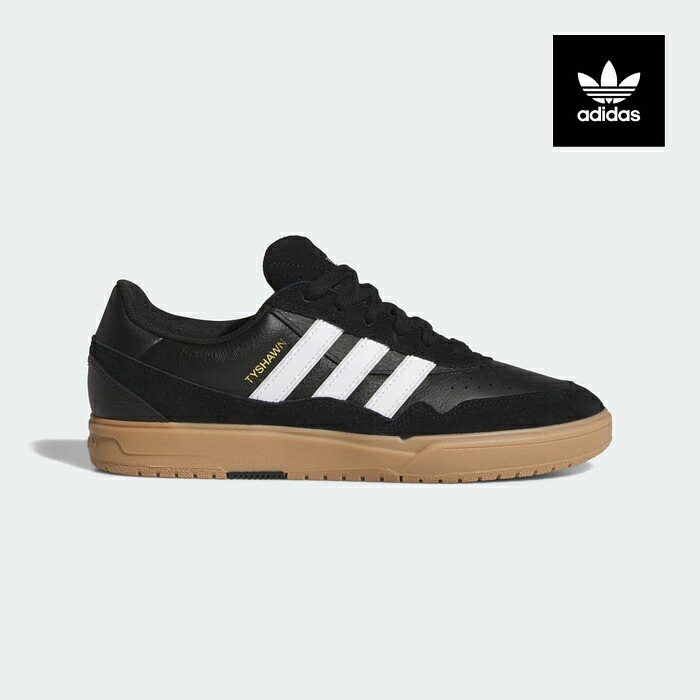 アディダス スニーカー メンズ ADIDAS SKATEBOARDING TYSHAWN II HQ4734 タイショーン レザー 黒白 ガムソール スケシュー スケートシューズ|スニーカー 坊主