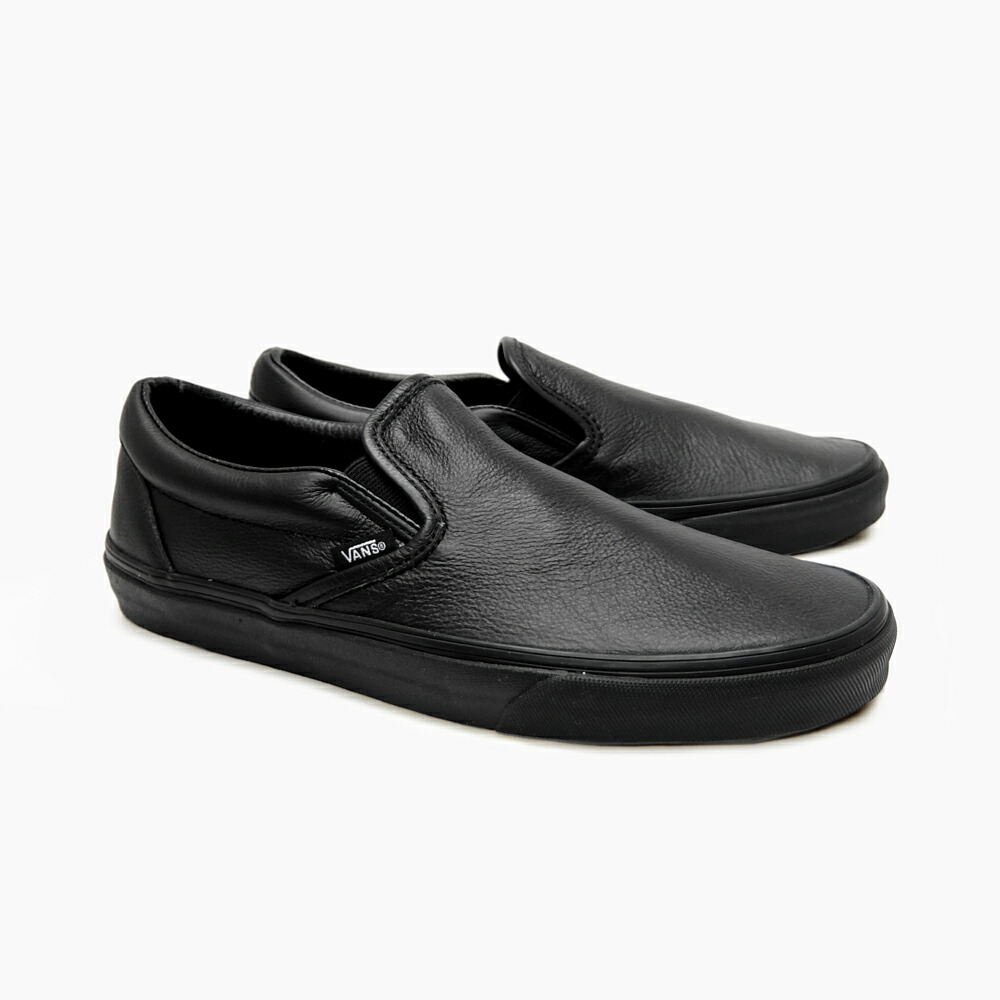 black leather vans slip ons 