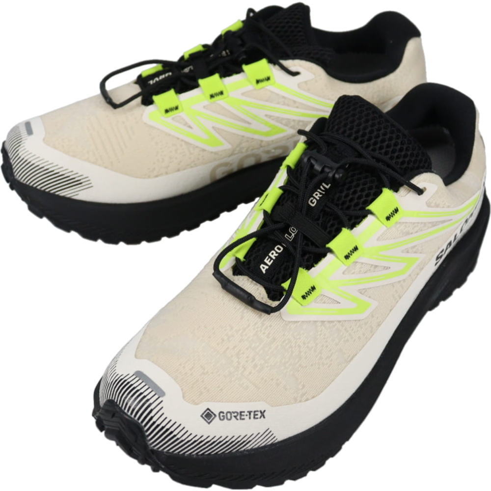 ７月限定！最大全額ポイント還元※要エントリー サロモン salomon ランニングシューズ メンズ エアロ フロー グラベル ゴアテックス AERO FLOW GRVL GTX バニラアイス/ブラック/アシッドライム 492566【GKOL】｜すにーかー倉庫