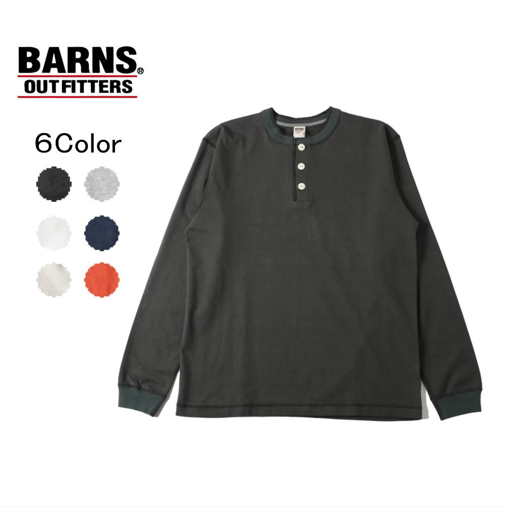 ４月限定！最大全額ポイント還元※要エントリー バーンズ アウトフィッターズ BARNS OUTFITTERS スタンダード 14/-COZUN ヘビーウェイト ヘンリーネック ロングTシャツ BR-3044 ブラック ナチュラル アイボリー グレー ネイビー レッド 【GKOH】