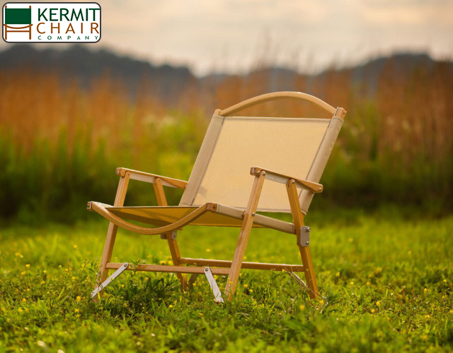 送料0円 Kermit Chair Standard Oak Camping Fold Made in U.S.A Beige