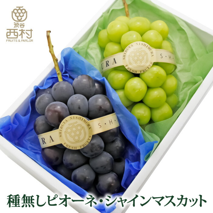 [ぶどう2種合計約1000ｇ]高級ぶどう食べ比べセット シャインマスカット 種なしピオーネ ピオーネ 種なしぶどう 渋谷西村 西村 詰め合わせ フルーツギフト フルーツ ギフト 内祝 お見舞い お供え 果物 高級フルーツ 高級 贈答 贈り物 退院祝 2023 産地厳選 秋の味覚 送料無料