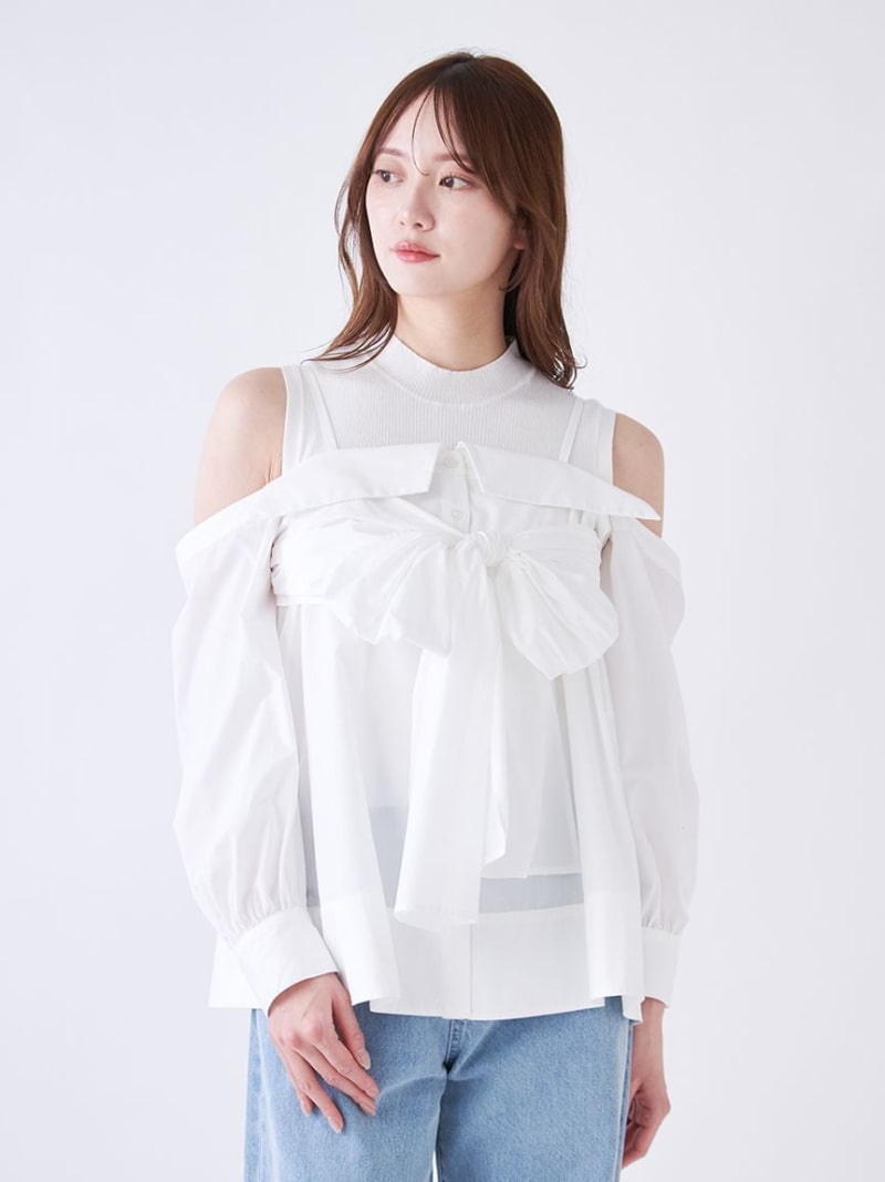 デザインシャツレイヤードニットトップス SNIDEL スナイデル トップス ニット ホワイト グレー【送料無料】[ Fashion]