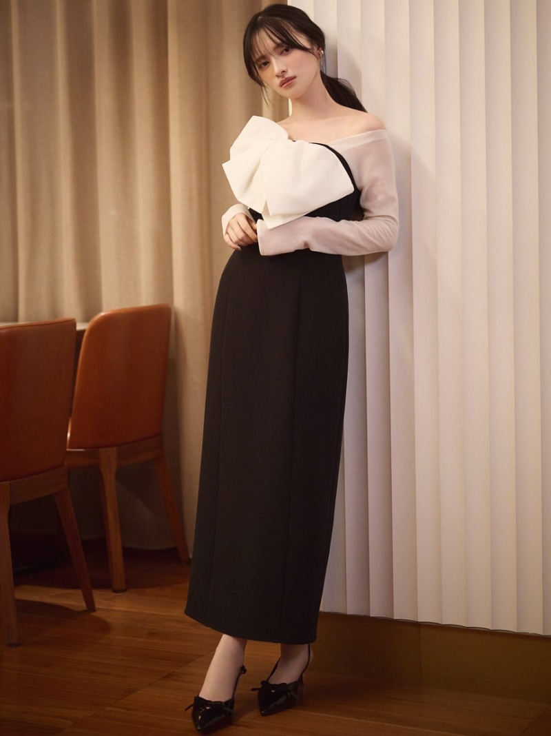 オフショルリボンドレス SNIDEL スナイデル ワンピース・ドレス ワンピース ブラック【送料無料】[ Fashion]