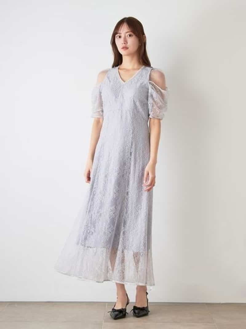 【SALE／20%OFF】ラメブレードVネックレースドレス SNIDEL スナイデル ワンピース・ドレス ワンピース グレー グリーン ブラック【RBA_E】【送料無料】[ Fashion]