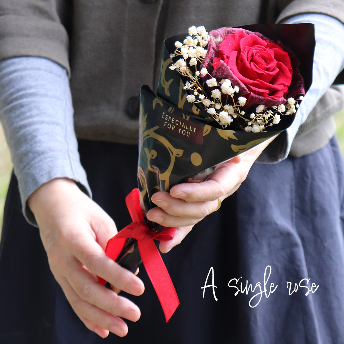 楽天市場】プリザーブドフラワー 花束 一輪 退職祝い 3000円 かすみ草