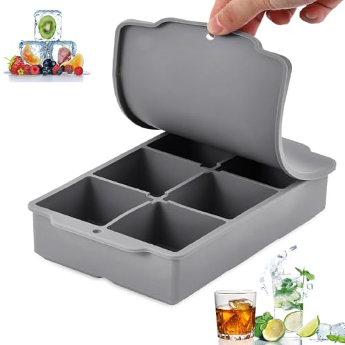 SensaBliss 製氷皿 シリコン 製氷器 四角氷 5.3cm 6穴 食品級 氷 作る 容器 アイスキュー ブ 氷トレー ソフト やわらか 取り出しやすい 蓋付き 製氷ケース フリージングトレー 冷凍保存 多用途 DIY画像