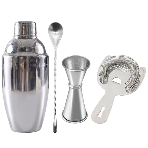 カクテルシェイカー 500ml 0.8mm肉厚カップ本体 メジャーカップ 30ml 45ml 目盛り付き 計量カップ バースプーン 20cm マドラー バー用品 バーテンダー バーツール 18-8ステンレス鋼 初心者用 業務画像