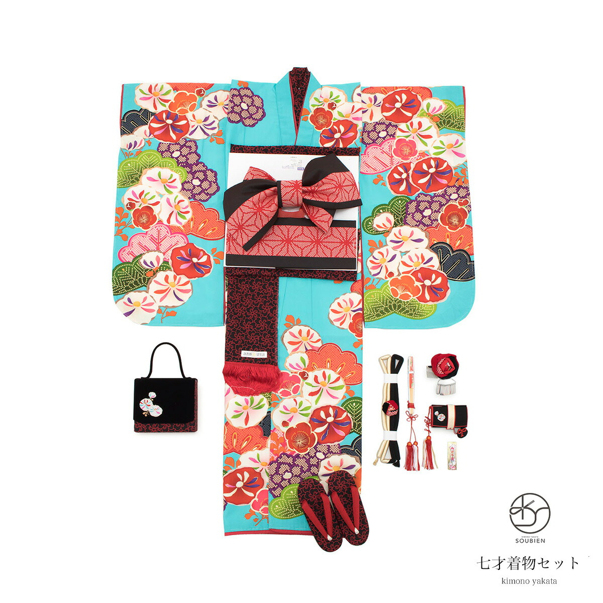 楽天市場 8 24 29 全品クーポン最大500円off 七五三 着物 7歳 購入 販売 七歳 着物セット Japan Style 内田篤人 薄黄色 クリーム 赤 黒 花 梅 菊 松 鹿の子 麻の葉 ラメ 作り帯 草履 バッグ 髪飾り 祝着セット 7才 女の子 女児 キッズ 送料無料 あす楽対応