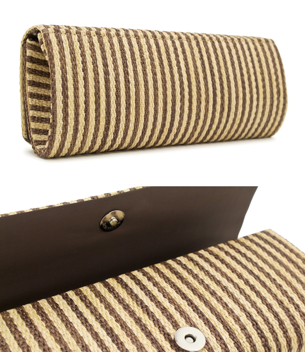 SOUBIEN: Bag straw bag brown brown beige natural stripe stripe 2way straw straw shoulder clutch ...