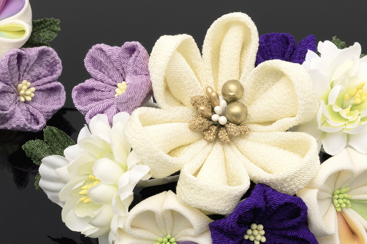 髪飾り 成人式 つまみ細工 2点セット 白 ホワイト 紫 パープル 紺 菊 キク 花 コサージュ 房飾り コーム Uピン 髪留め ヘアアクセサリー 振袖 卒業式 日本製 和装 あす楽対応 Napierprison Com