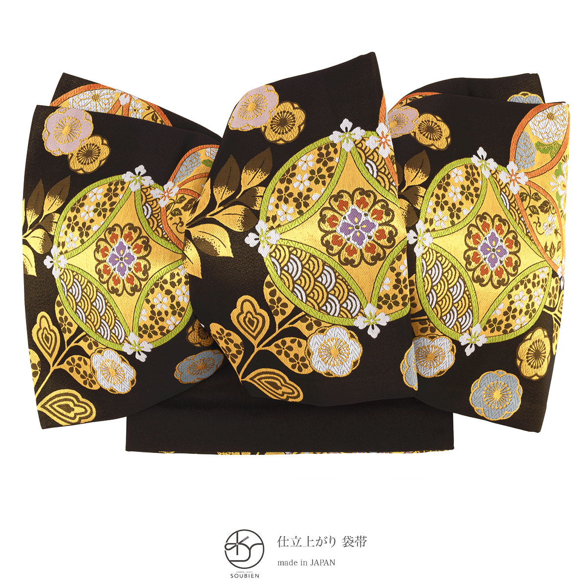 楽天市場】【スーパーSALE☆50%OFF】袋帯 振袖用 未仕立て 黒 金 竹 菊