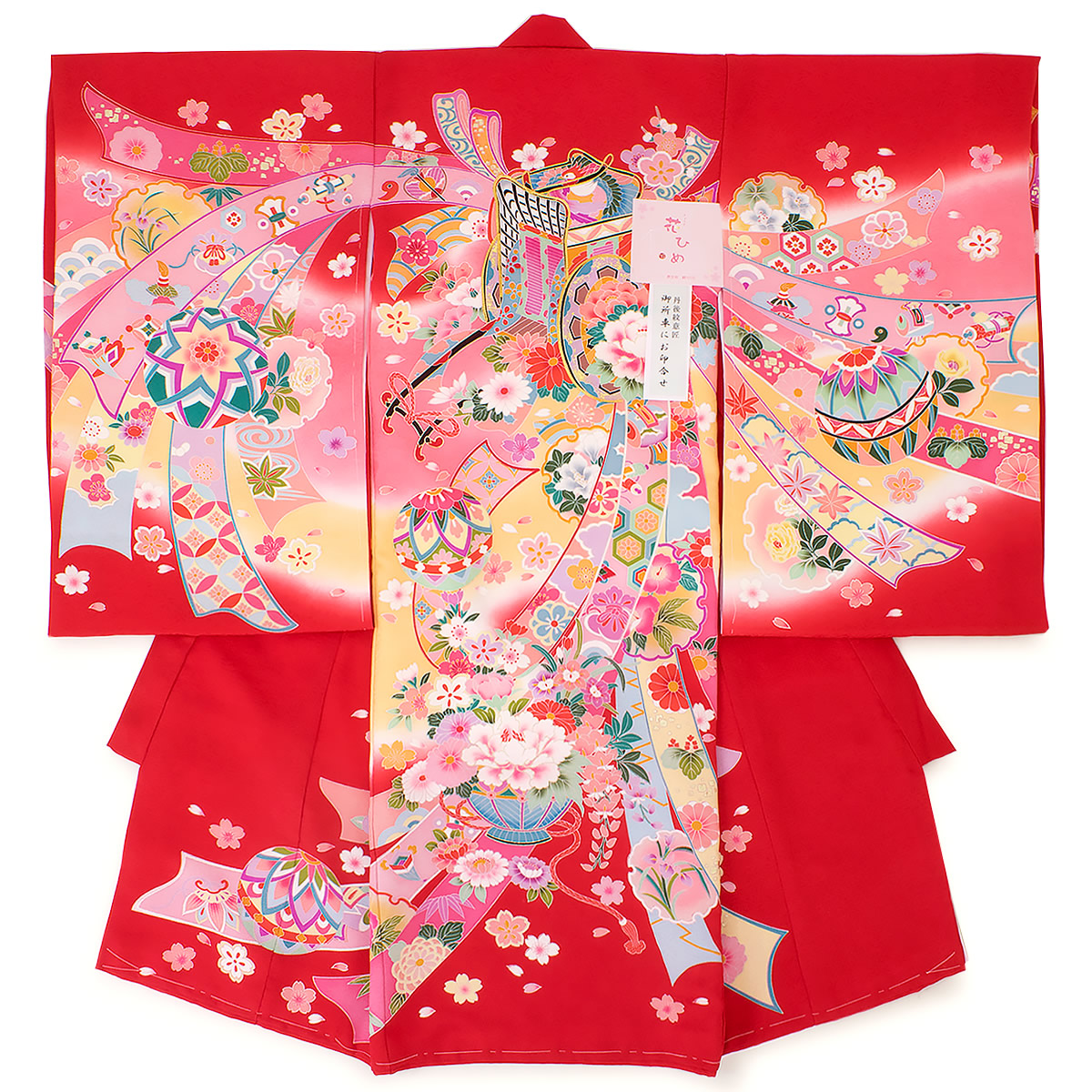 【20％OFF】初着 赤 レッド ピンク 御所車 牡丹 手鞠 熨斗 金駒繍 丹後文意匠 正絹 産着 うぶぎ 祝着 お宮参り お祝い 女の子 女児 ベビー 日本製 送料無料【18周年記念クーポン配布中】