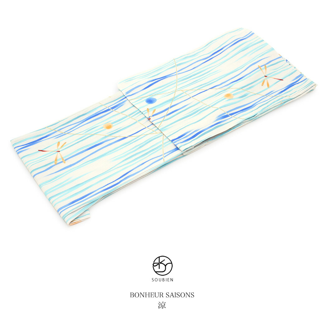 【この夏だけのご優待】浴衣関連商品50%OFF 浴衣 レディース bonheur saisons ボヌールセゾン 水色 ライトブルー 白 青 雨縞 水玉 蜻蛉 トンボ ラメ 綿 夏祭り 花火大会 女性用 仕立て上がり フリー 送料無料【期間限定クーポン】|きもの館 創美苑