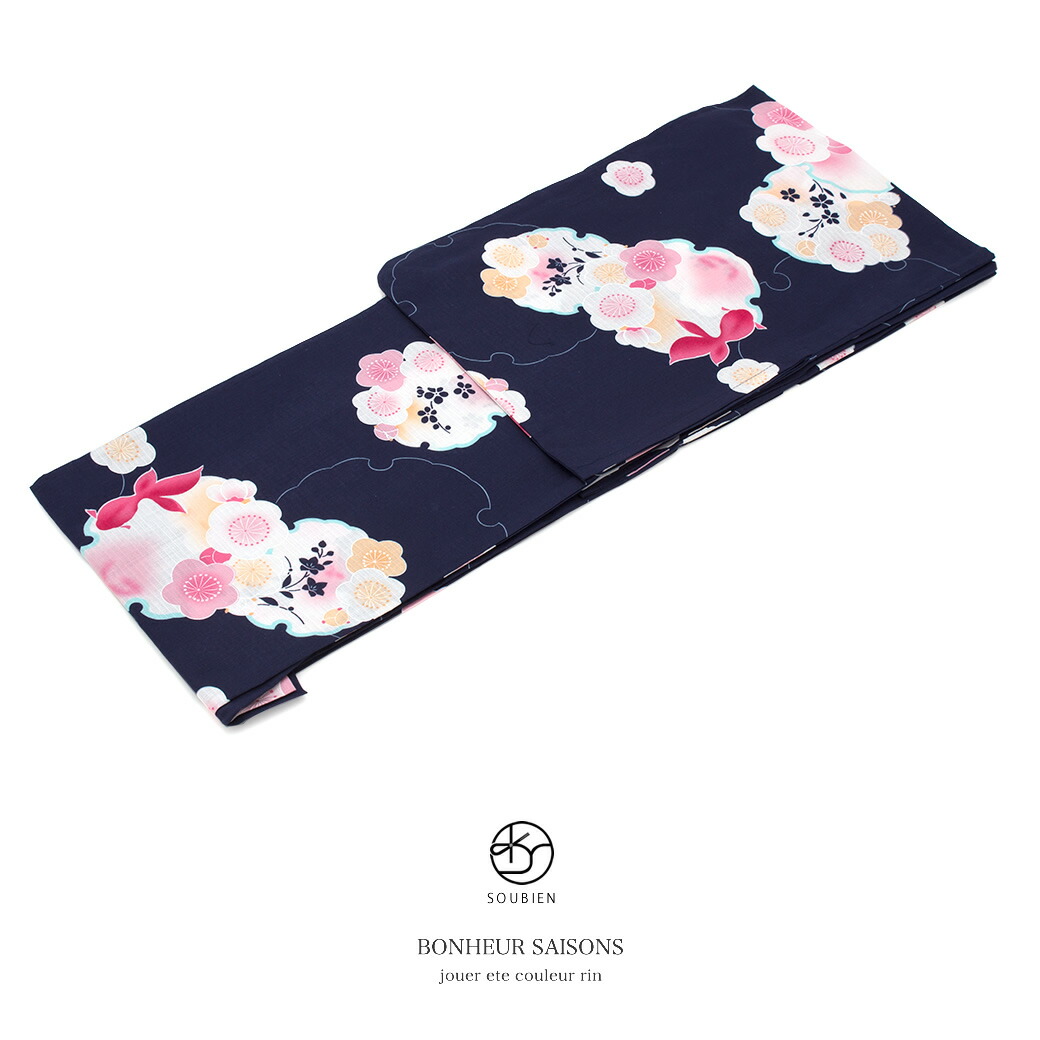 浴衣 レディース bonheur saisons ボヌールセゾン 濃紺 ネイビー 白 水色 梅 花 桜 金魚 ラメ 綿 紅梅織 夏祭り 花火大会 女性用 仕立て上がり 【フリーサイズ】 楽天市場】【クリアランス50%off】Fashion THE SALE限定 浴衣