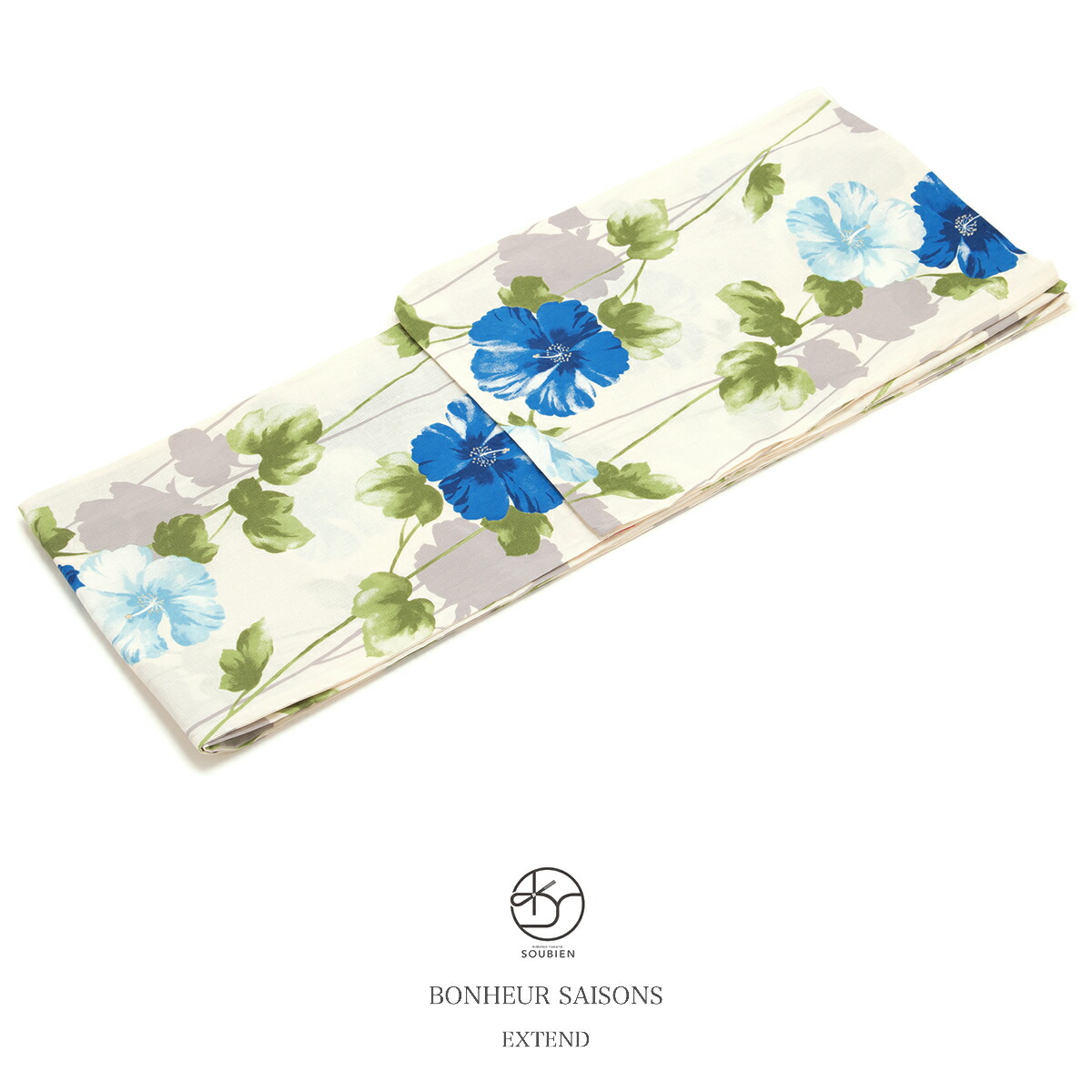 【この夏だけのご優待】浴衣関連商品50％OFF 浴衣 レディース bonheur saisons ボヌールセゾン 白系 オフホワイト 青 ブルー 花芙蓉 ラメ 綿麻 夏祭り 花火大会 女性用 仕立て上がり フリー 送料無料【期間限定クーポン】｜きもの館　創美苑