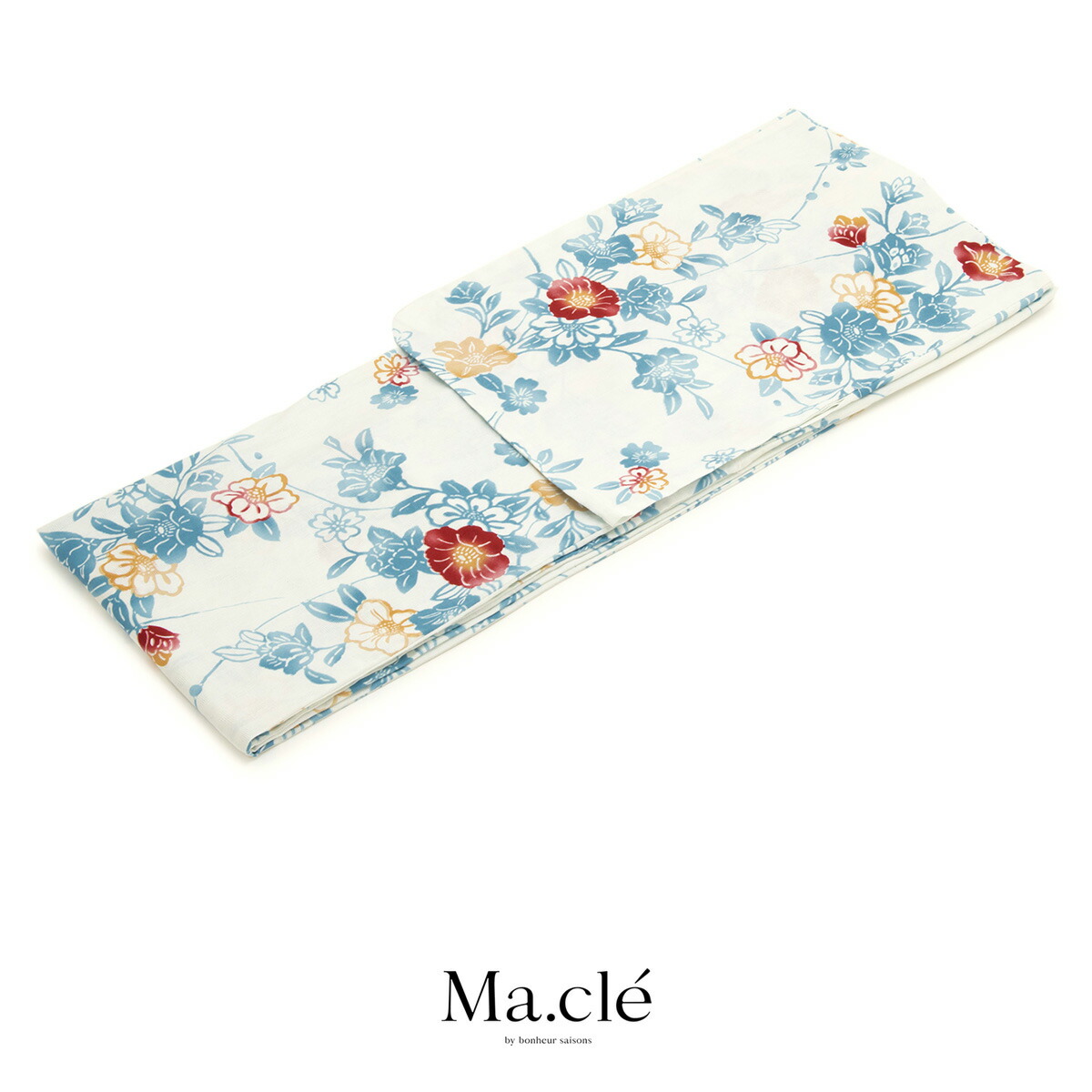 【50％OFF】浴衣 レディース bonheur saisons ボヌールセゾン 白系 アイボリー 水色 椿 花 紅型風 花 綿 レトロ 変わり織り ボヌールセゾン 夏祭り 花火大会 女性用 仕立て上がり S フリー 送料無料【18周年記念クーポン配布中】