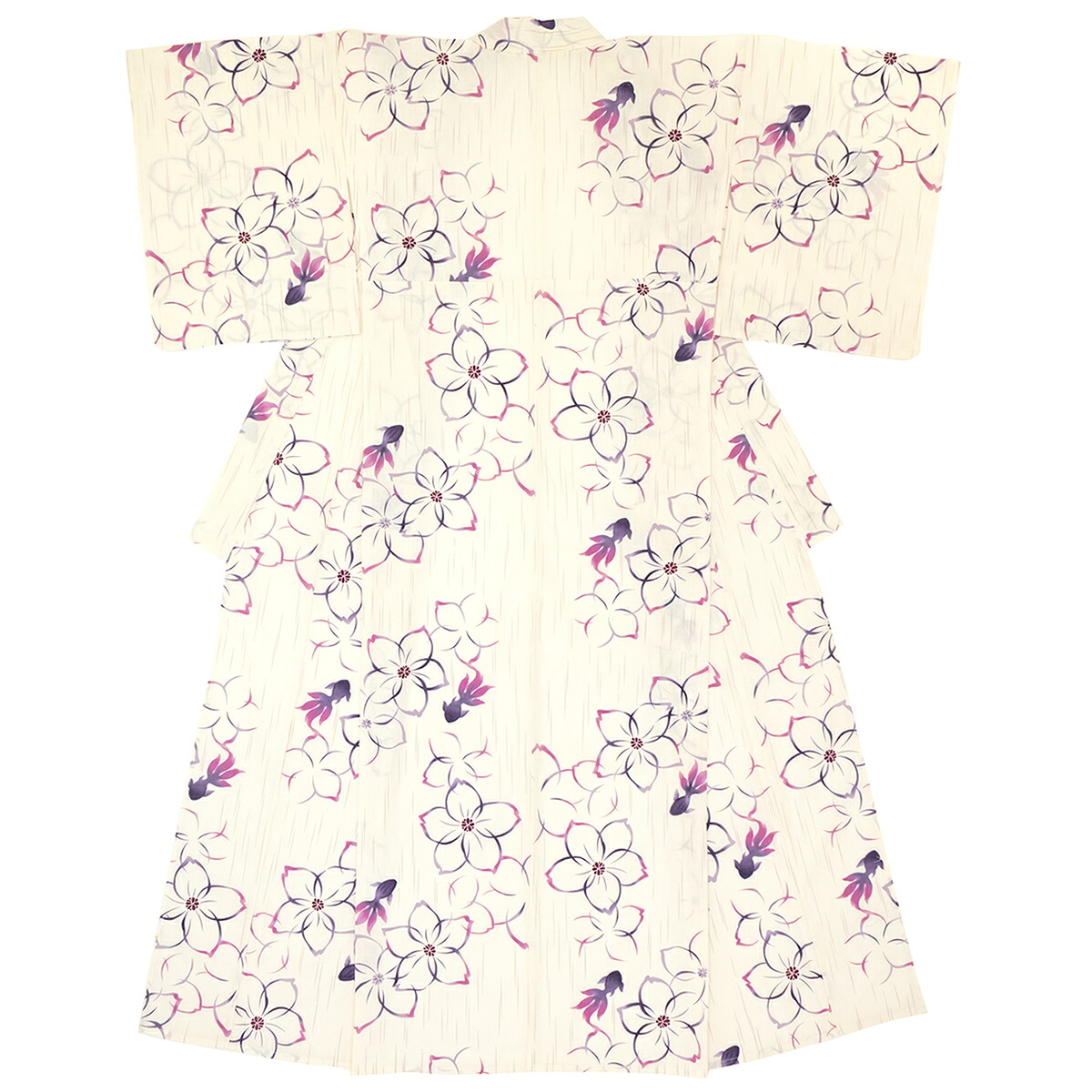 【50％OFF】浴衣 レディース bonheur saisons ボヌールセゾン 白系 アイボリー 紫 桜 サクラ 花 フラワー 雨縞 金魚 綿 変わり織り 夏祭り 花火大会 女性用 仕立て上がり送料無料【18周年記念クーポン配布中】