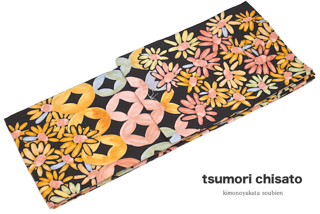 浴衣 レディース 花火大会 夏祭り 女性用 tsumori chisato 黒 花 七宝文 注染 女性浴衣 フリー|きもの館 創美苑