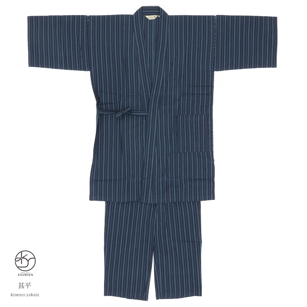 海外輸入 4 23 28 クーポンで最大1000円off 甚平 メンズ 父の日 紺 ネイビー 青 縞 ストライプ 綿 しじら織り 手タコ糸仕立て 夏祭り 花火大会 男性用 カジュアル M L Ll あす楽対応 きもの館 創美苑 新発 Mcia Mu