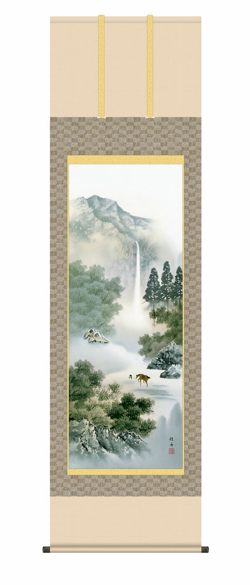 山河望郷 掛軸 掛け軸 山河望郷 長江桂舟 山水画 水墨山水 桐箱 床の間 和室 おしゃれ 壁掛け 絵 日本製