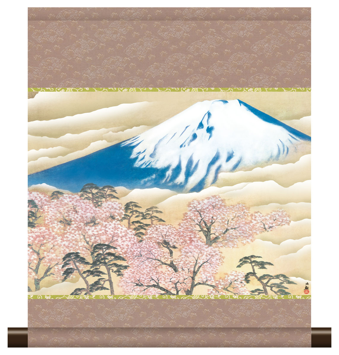 富士と桜図 掛軸 掛け軸 富士と桜図 横山大観 モダン掛軸 モダン 床の間 和室 おしゃれ 壁掛け 絵 日本製