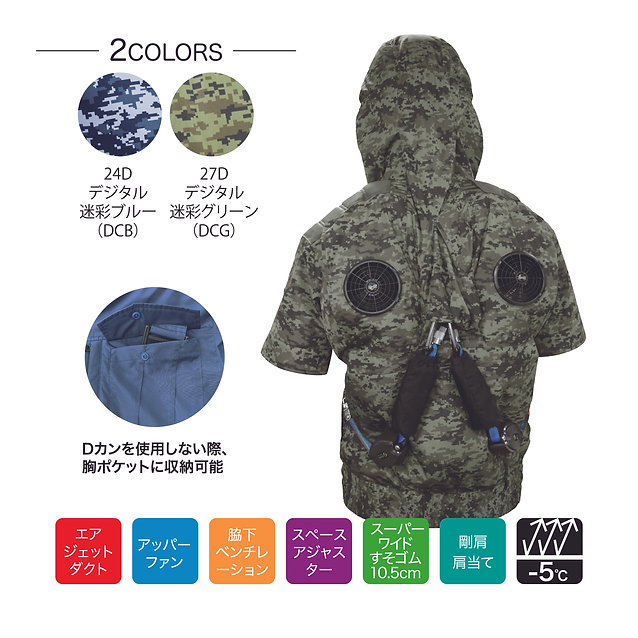 (サイズL) 鉄筋屋さんの 空調服 エイコー 服のみ EK3970 デジタル迷彩グリーン 半袖 剛肩パッド フード付き フルハーネス 半袖 エレファン カ 作業着 UVカット 熱中症予防 猛暑対策 eiko 空調作業服 栄光マシーン｜Soaring Partners